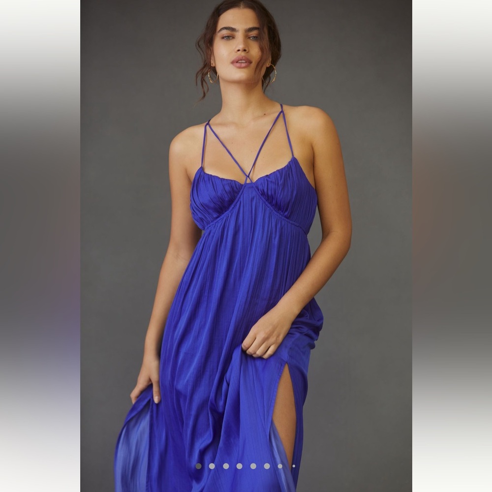 Anthropologie Halter Side-Slit Maxi Dress in Blue